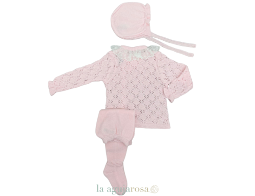 CONJUNTO 3P CALADO ROMBOS ROSA DE LA COLECCIÓN CANELA DE JULIANA