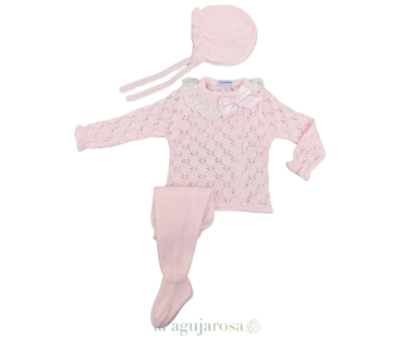 CONJUNTO 3P CALADO ROMBOS ROSA DE LA COLECCIÓN CANELA DE...