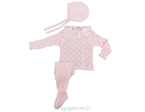 CONJUNTO 3P CALADO ROMBOS ROSA DE LA COLECCIÓN CANELA DE JULIANA