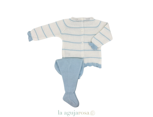 CONJUNTO 2P RAYADO BCO/CELESTE DE LA COLECCIÓN CANELA DE JULIANA﻿