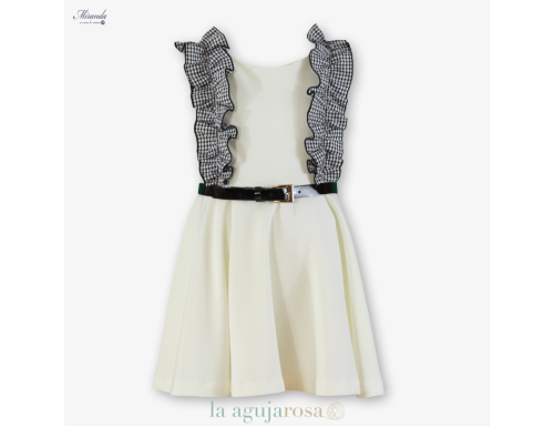 VESTIDO NIÑA BLANCO CON VOLANTES CON CINTURÓN DE VOLANTES