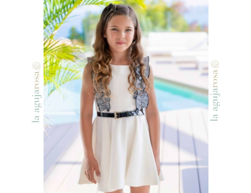 VESTIDO NIÑA BLANCO CON VOLANTES CON CINTURÓN DE VOLANTES
