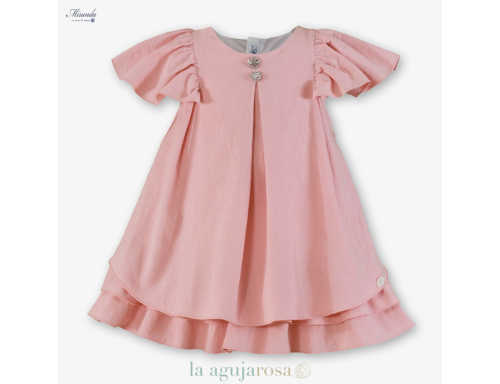 VESTIDO DE CEREMONIA INFANTIL ROSA CON VOLANTES Y DETALLES