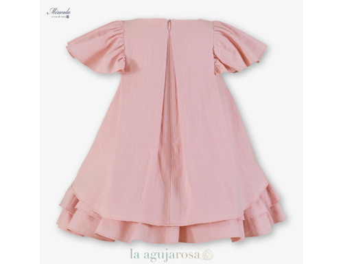 VESTIDO DE CEREMONIA INFANTIL ROSA CON VOLANTES Y DETALLES