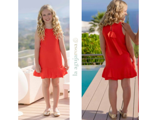 VESTIDO NIÑA ROJO CON VOLANTE Y LAZO EN LA ESPALDA DE MIRANDA