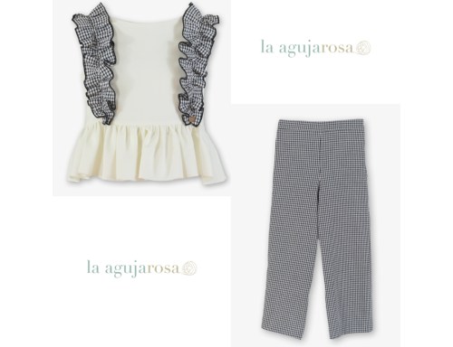 CONJUNTO NIÑA TOP VOLANTE Y PANTALÓN DE CUADROS DE MIRANDA