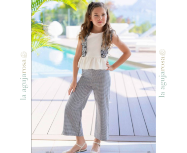 CONJUNTO NIÑA TOP VOLANTE Y PANTALÓN DE CUADROS DE MIRANDA