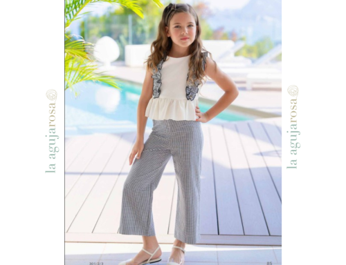 CONJUNTO NIÑA TOP VOLANTE Y PANTALÓN DE CUADROS DE MIRANDA