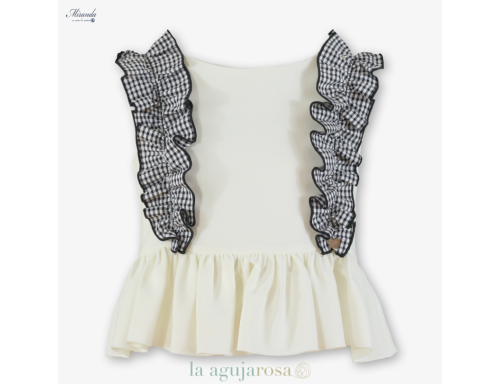 CONJUNTO NIÑA TOP VOLANTE Y PANTALÓN DE CUADROS DE MIRANDA
