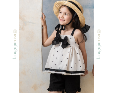 CONJUNTO DE NIÑA TOP Y VERMUDA DE TOPOS EN NEGRO DE LA...