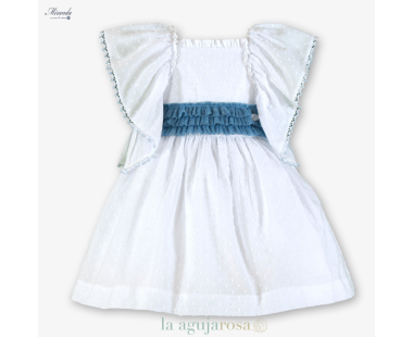 VESTIDO DE CERMONIA INFANTIL DE PLUMETI CON LAZO EN AZUL... 2