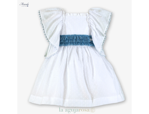 VESTIDO DE CERMONIA INFANTIL DE PLUMETI CON LAZO EN AZUL DE MIRANDA