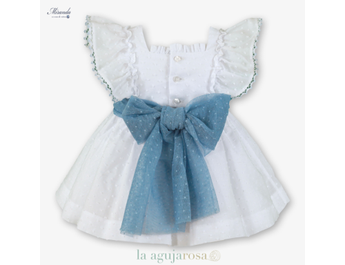 VESTIDO DE CERMONIA INFANTIL DE PLUMETI CON LAZO EN AZUL DE MIRANDA