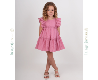 VESTIDO INFANTIL ROSA DE CEREMONIA DE FLORES BORDADAS DE...