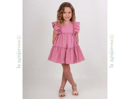 VESTIDO INFANTIL ROSA DE CEREMONIA DE FLORES BORDADAS DE NEKENIA