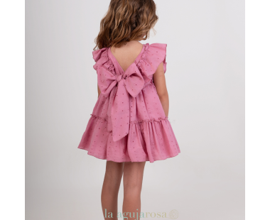 VESTIDO INFANTIL ROSA DE CEREMONIA DE FLORES BORDADAS DE... 2