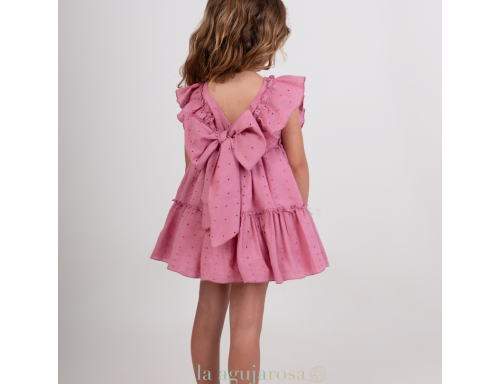 VESTIDO INFANTIL ROSA DE CEREMONIA DE FLORES BORDADAS DE NEKENIA