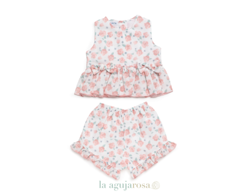 CONJUNTO PANTALÓN CAMISA NIÑA FLORES DE LA COLECCIÓN ARÁNDANO DE JULIANA
