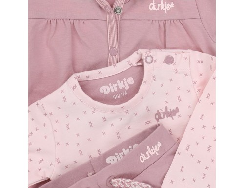 DIRKJE  GIRLS BABYSUIT 3-PIECE PALE PINK AND MAUVE