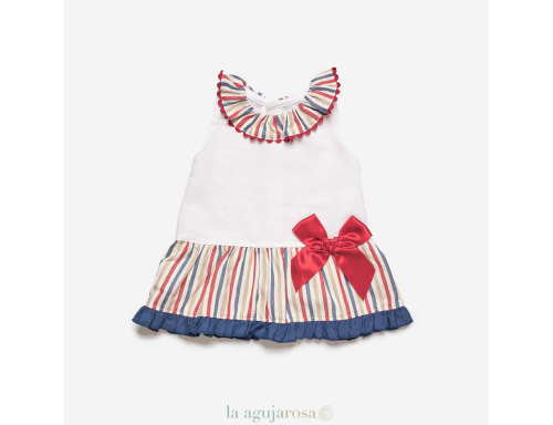VESTIDO TALLE BAJO TELA RAYADA J7122 DE LA COLECCIÓN VARADERO DE JULIANA