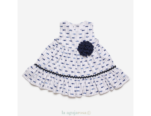 VESTIDO DOS VOLANTES TELA PECES J7127 DE LA COLECCIÓN LLEVANT DE JILIANA