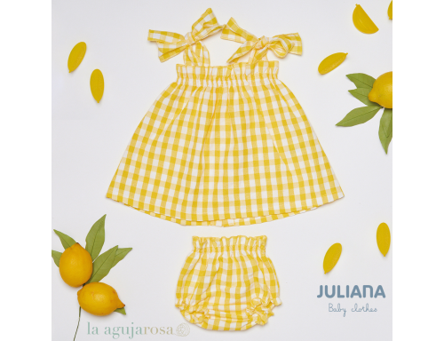 VESTIDO CORTO CON BRAGA DE TELA DE CUADROS J7141 DE LA COLECCIÓN MARINA DE JULIANA