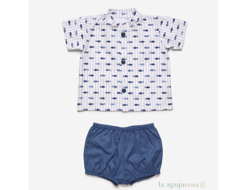 CONJUNTO CAMISA NIÑO PECES J7174 DE LA COLECCIÓN LLEVANT DE JULIANA