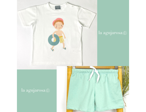 CONJUNTO DE NIÑO BERMUDA VERDE CAMISETA FLOTADOR DE MON PETIT BONBON