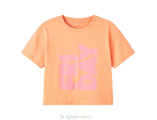 CAMISETA NIÑA CORTA DE ALGODÓN ORGÁNICO NARANJA DE BESTSELLER